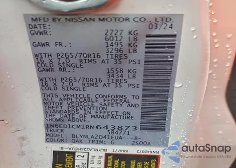 2024 Nissan Frontier S from USA, damaged, VIN 1N6ED1CM1RN643873